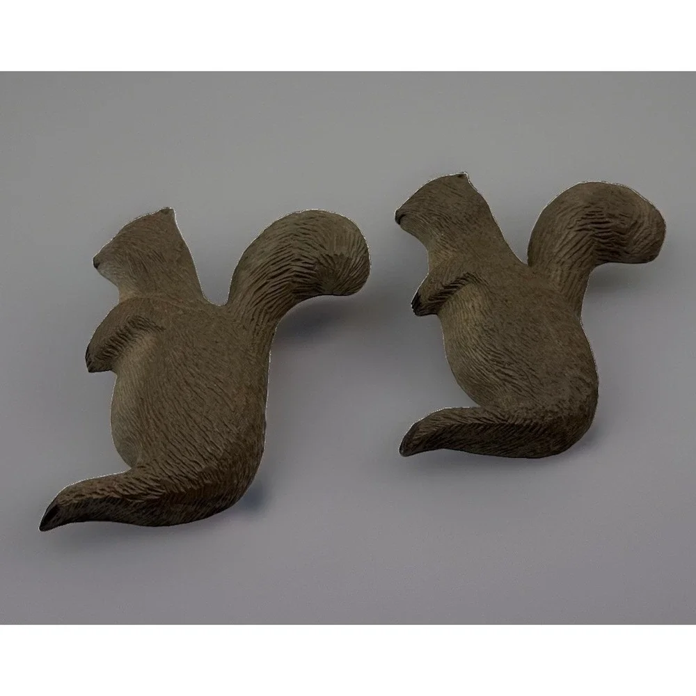 Vintage Wooden Hand Carved Squirrel Decor Wall Hanger Lot Of 2